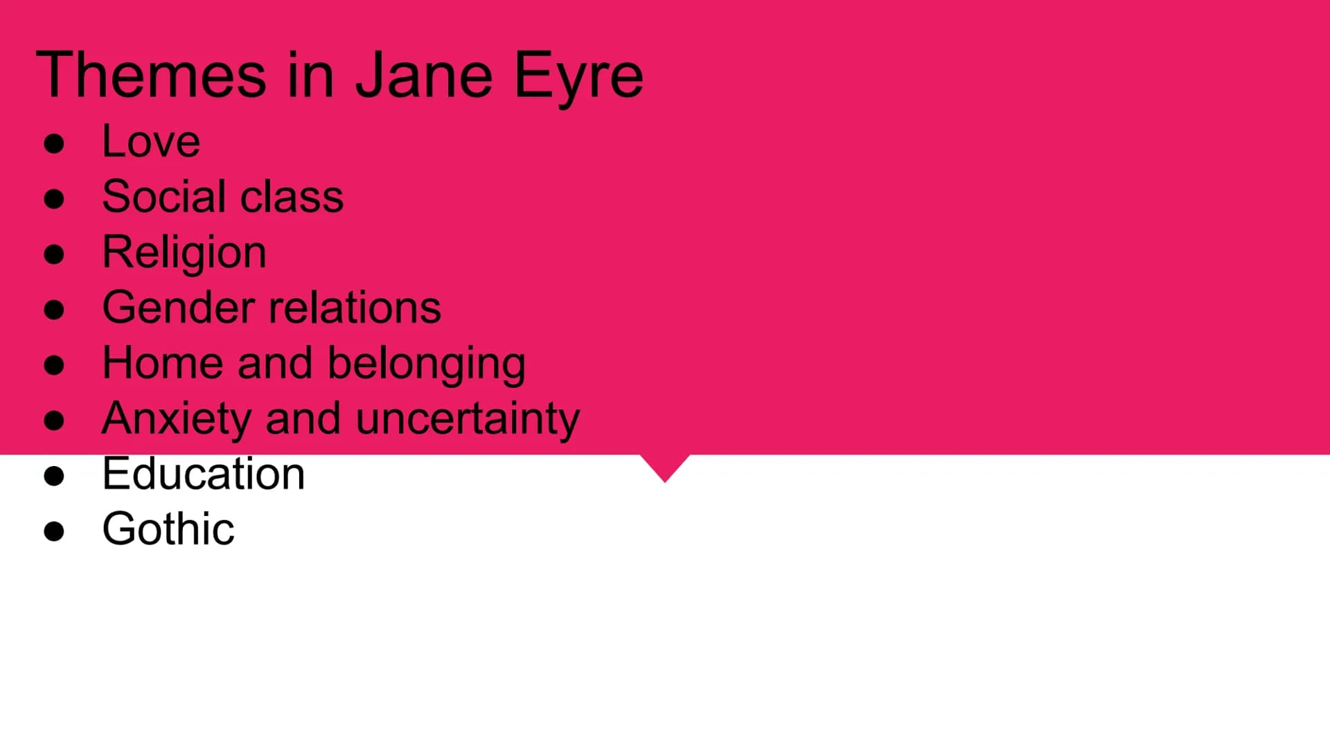 Jane Eyre
Quotations
English Lit - Modern Literature Themes in Jane Eyre
• Love
● Social class
• Religion
Gender relations
●
Home and belong