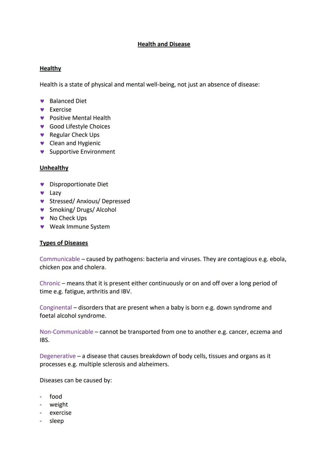 GCSE Biology Health and Disease Notes