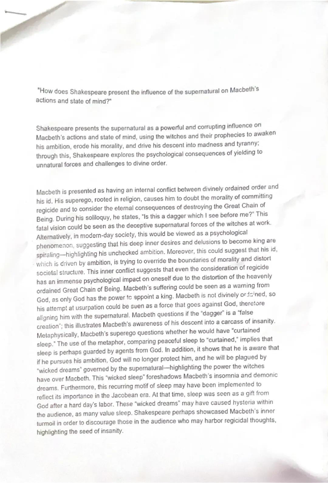 Grade 9 Macbeth essay