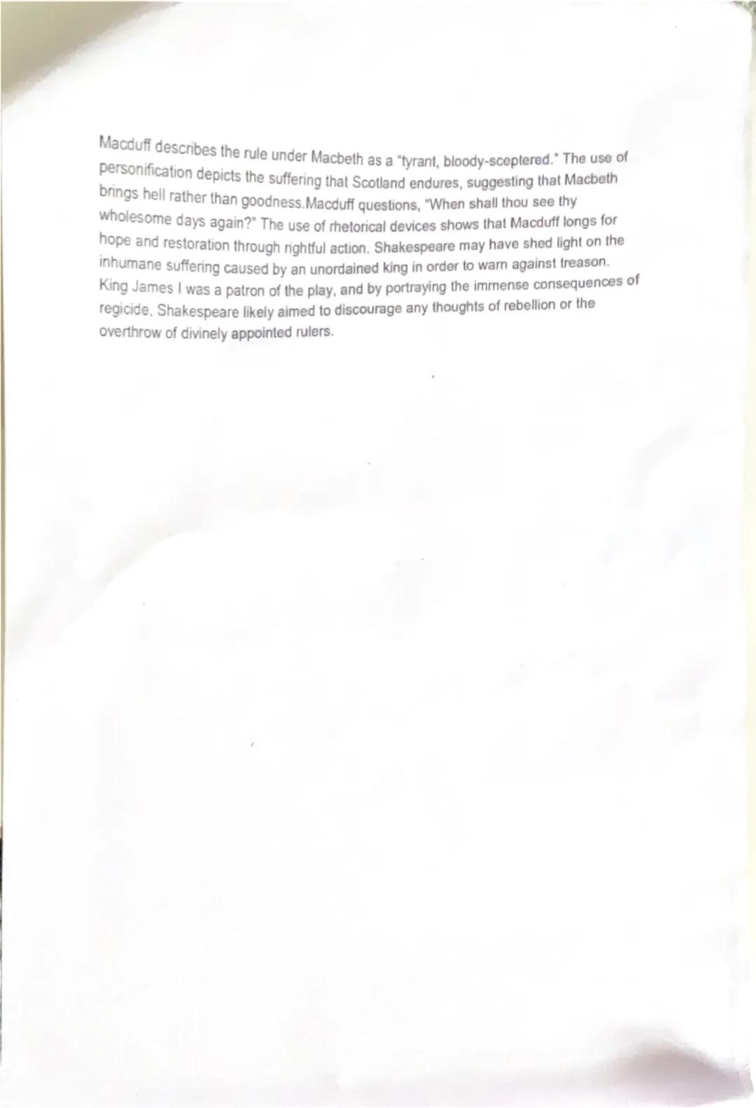"How does Shakespeare present the influence of the supernatural on Macbeth's
actions and state of mind?"
Shakespeare presents the supernatur