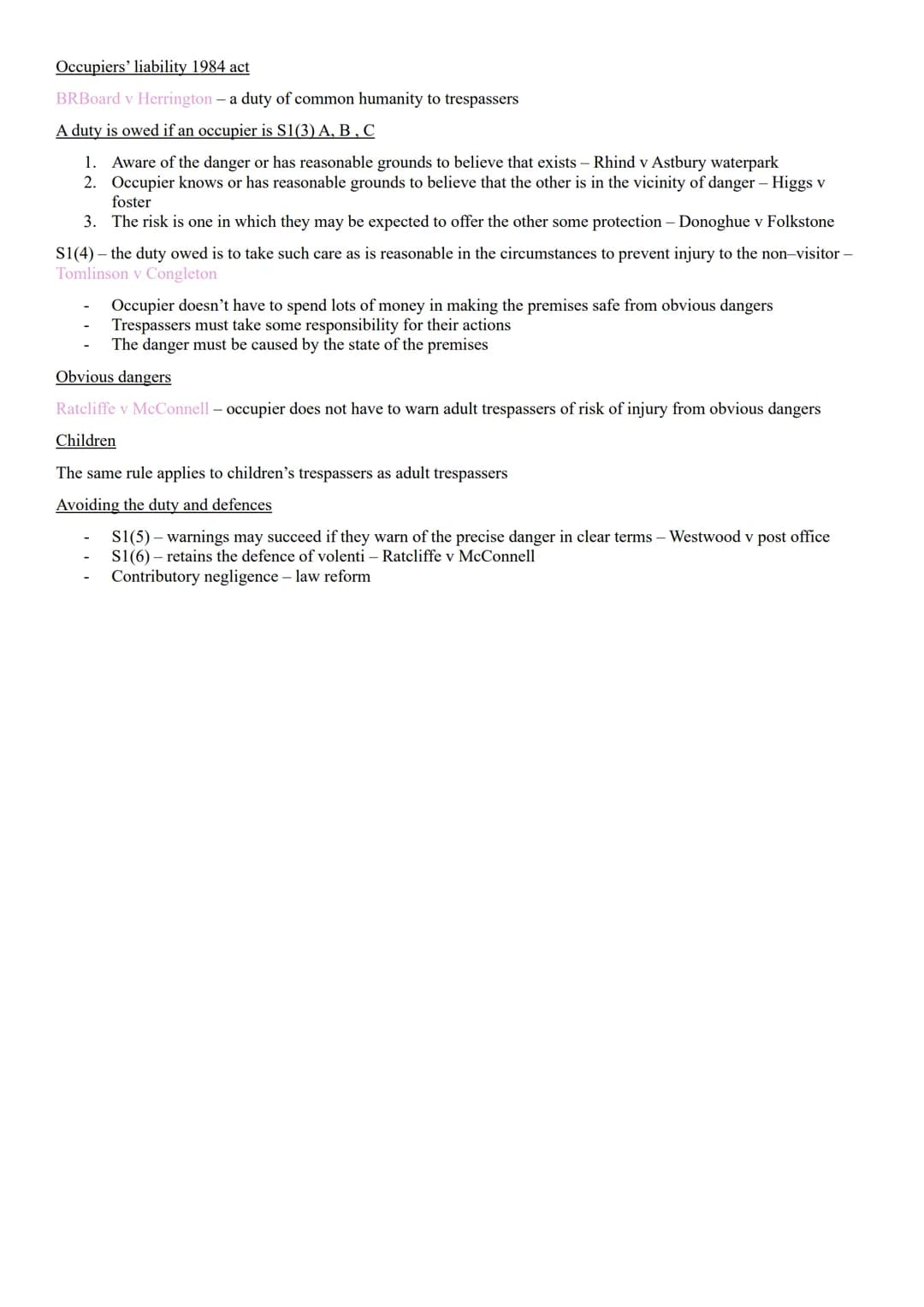 Negligence
Defined in Blyth v Birmingham as – 'the omission to do something that the reasonable man guided upon those
considerations which o