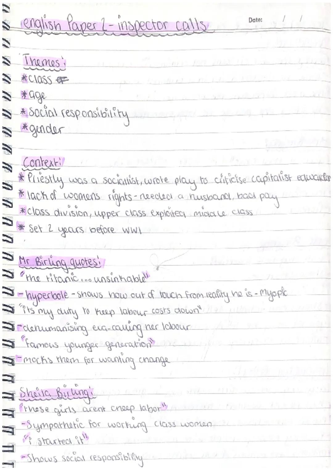 Inspector calls, English literature paper 2