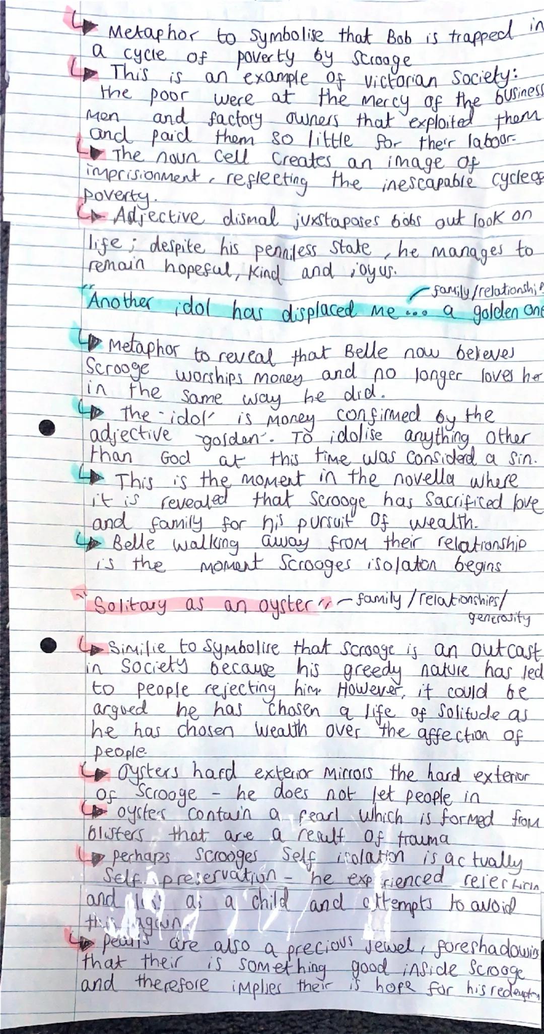 Kindness
/ generosity.
I wear the chains i forged in life"
Marley is sent as a warning to scrooge.
Marley foreshadows Scrooges potential
fut
