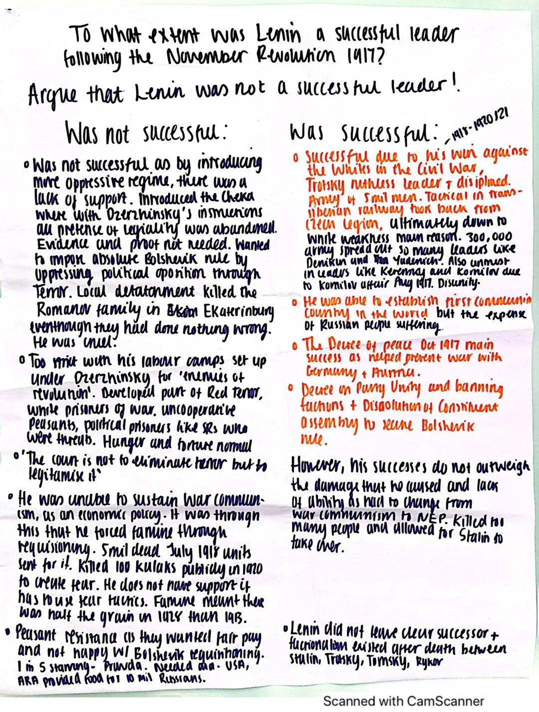 Lenin as a successful leader essay plan 