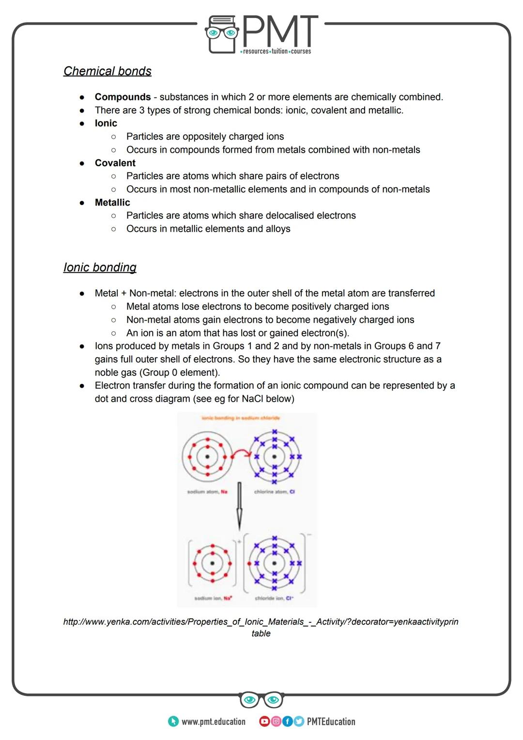 PMT
-resources-tuition-courses

AQA GCSE Chemistry

Topic 2: Chemical bonds and types of
bonding

Notes
(Content in bold is for Higher Tier 