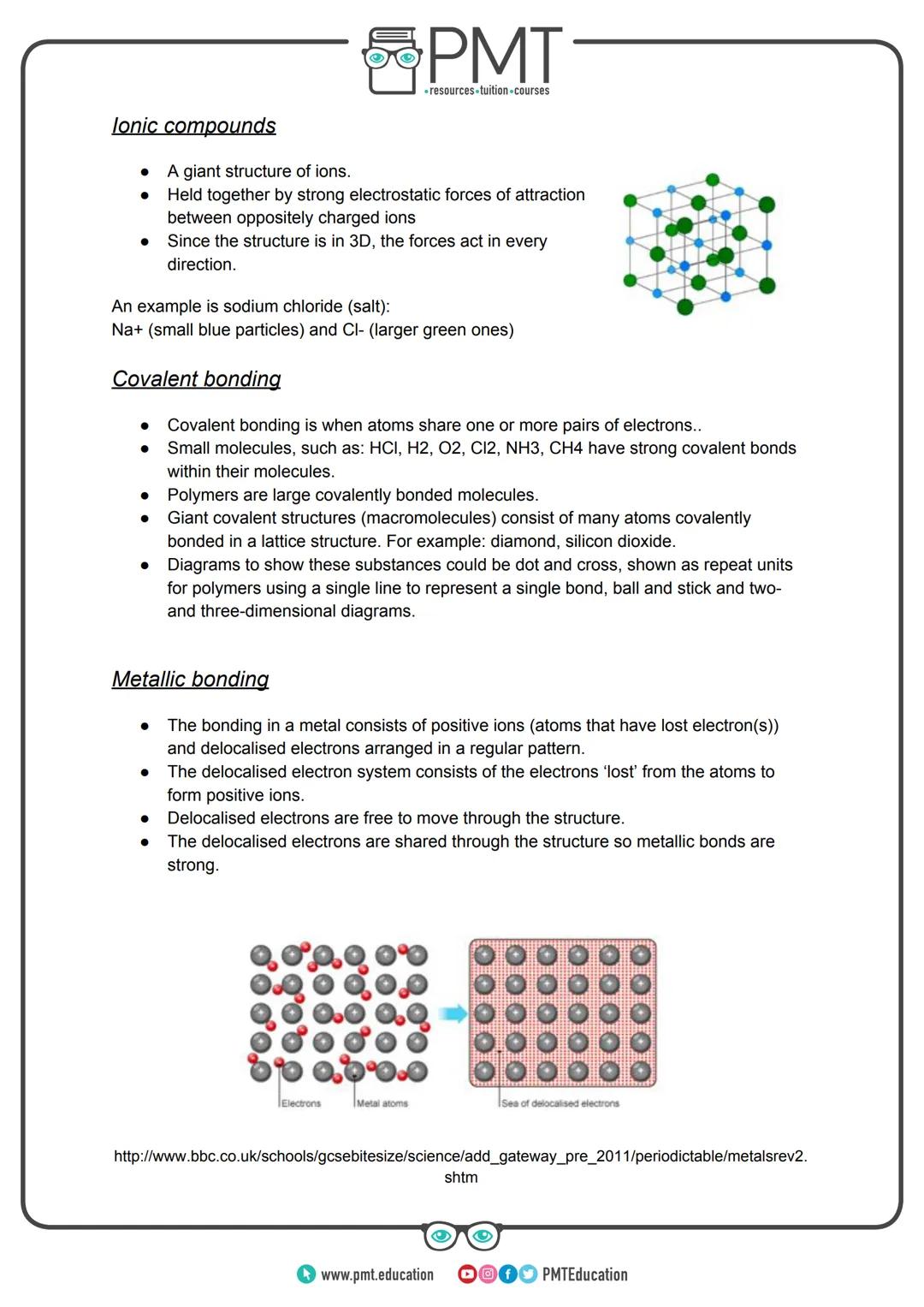 PMT
-resources-tuition-courses

AQA GCSE Chemistry

Topic 2: Chemical bonds and types of
bonding

Notes
(Content in bold is for Higher Tier 