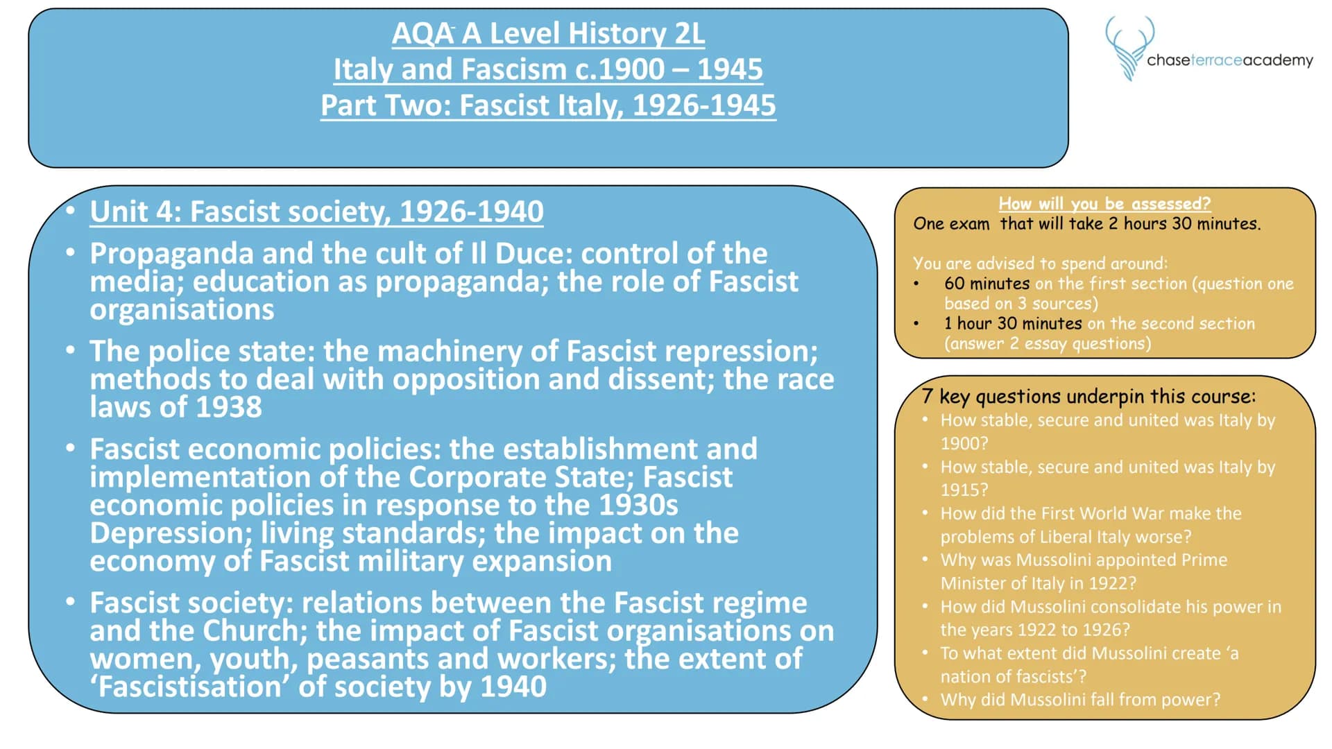 ●
●
AQA A Level History 2L
Italy and Fascism c.1900 – 1945
Part Two: Fascist Italy, 1926-1945
Unit 4: Fascist society, 1926-1940
Propaganda 