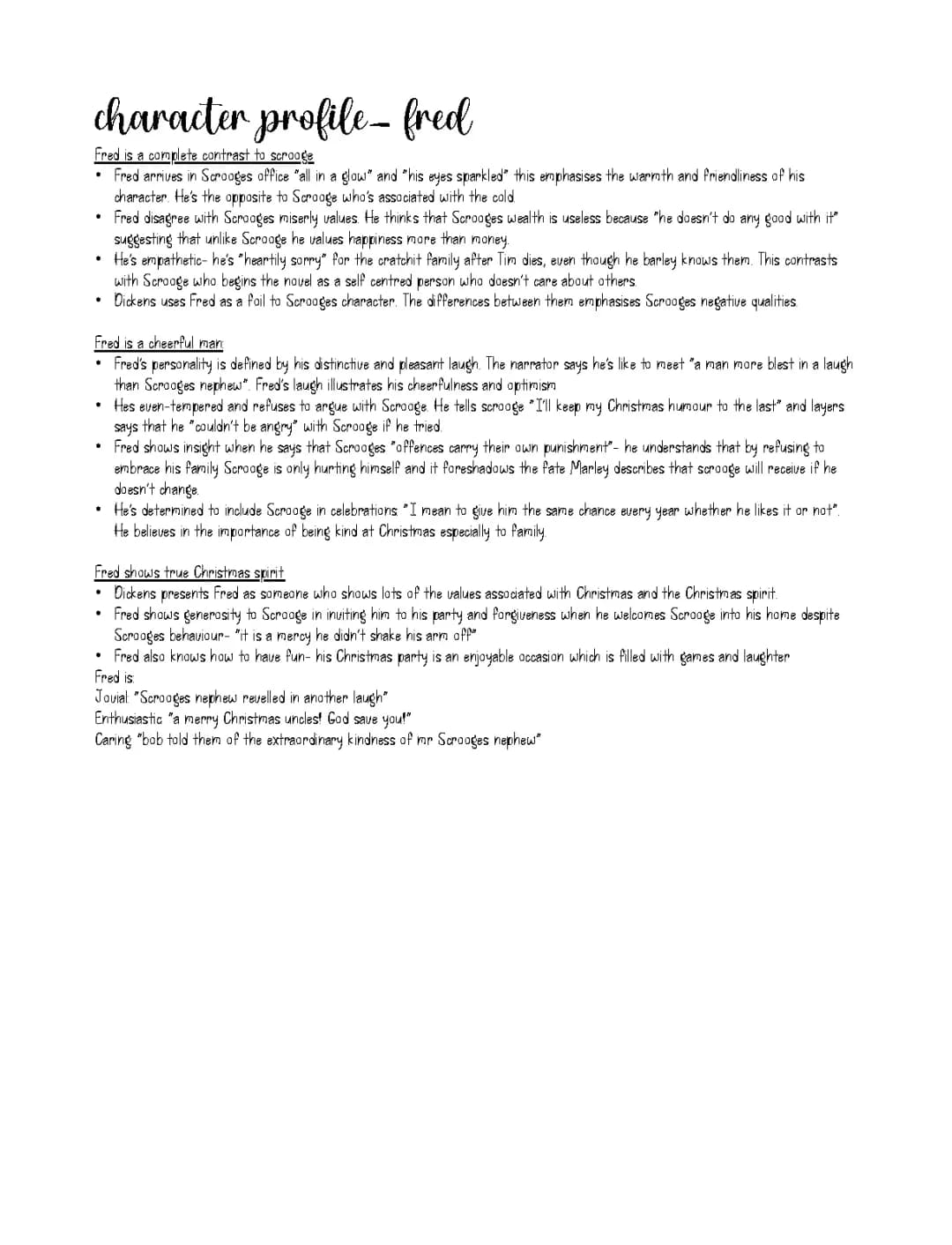 a christmas carol (ACC) character profile about fred