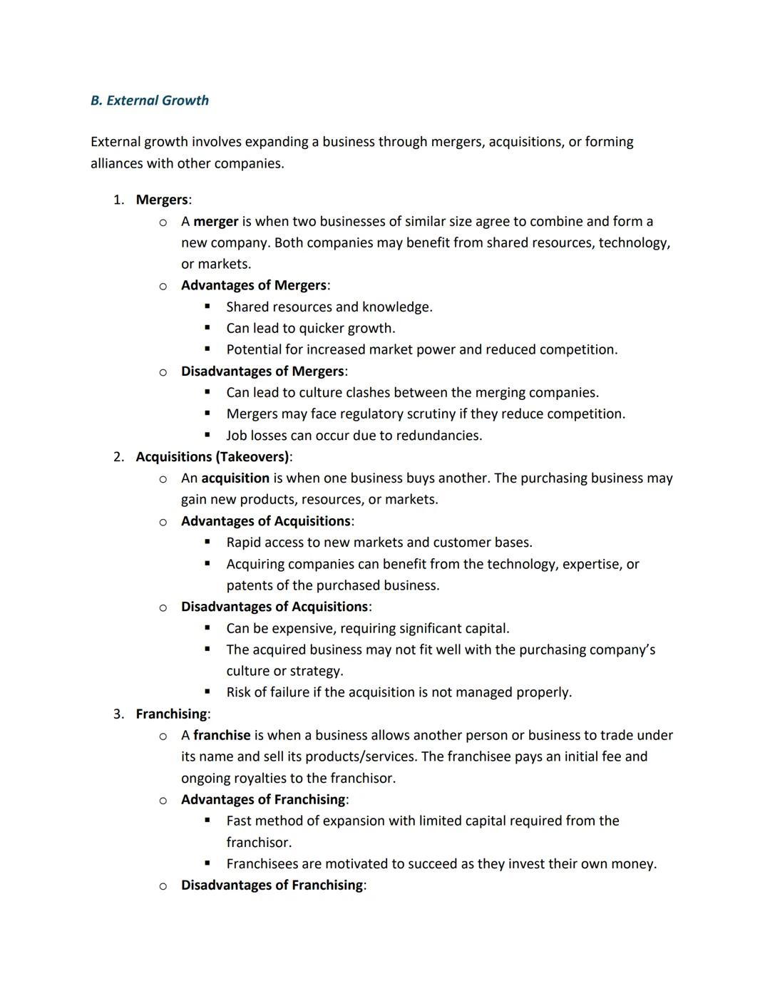 1. What is Business Growth?
Business growth occurs when a company increases in size, revenue, market share, or profits. A
business may grow 