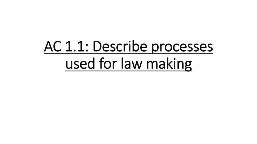 WJEC Criminology Unit 4:
Crime & Punishment
Full topic revision AC 1.1: Describe processes
used for law making ●
●
Parliament passes
laws/st