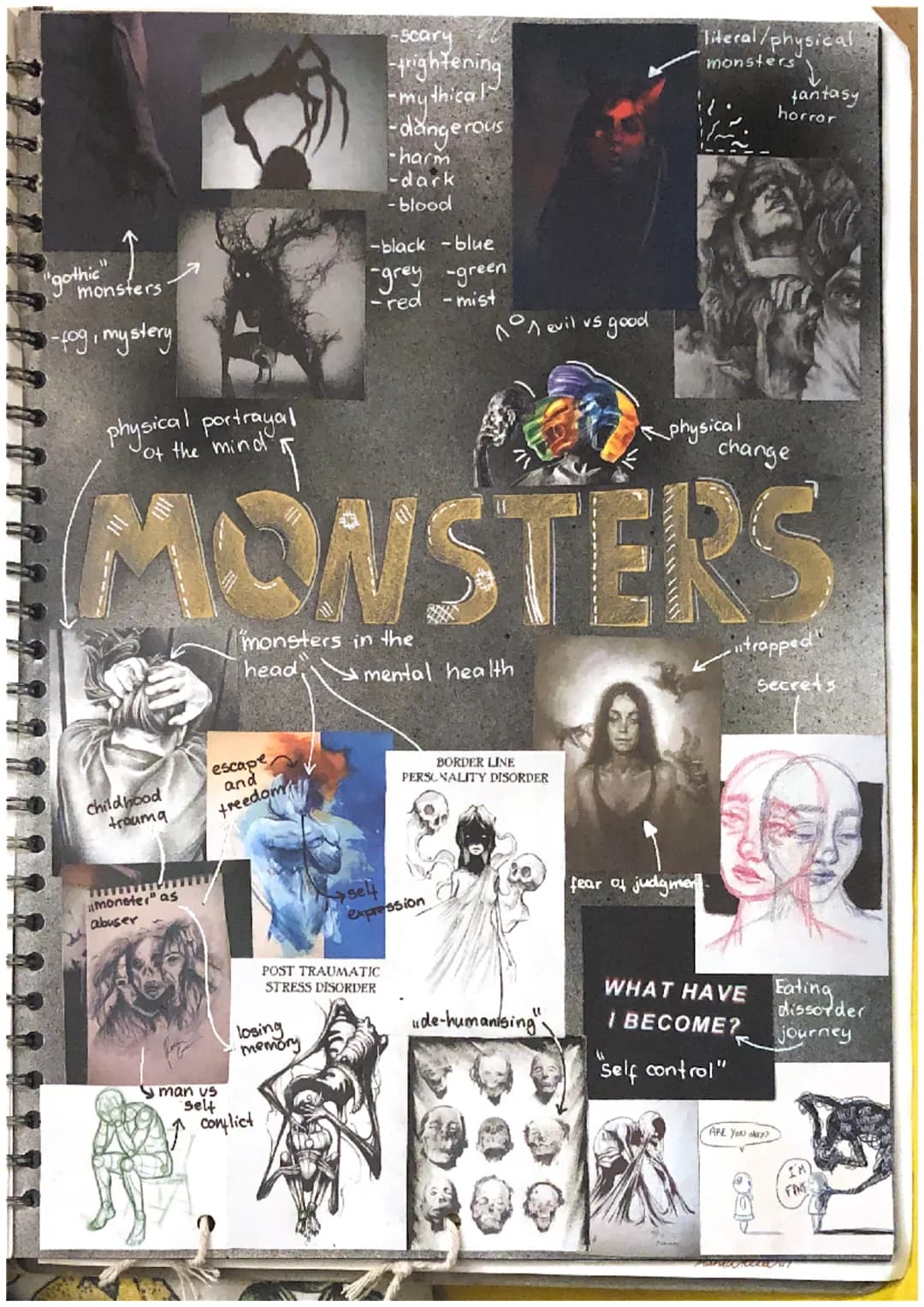 "gothic"
monsters
-fog, mystery
physical portrayal
of the mind
childhood
trauma
monster" as
abuser
escape
and
freedom
losing
memory
man us
s