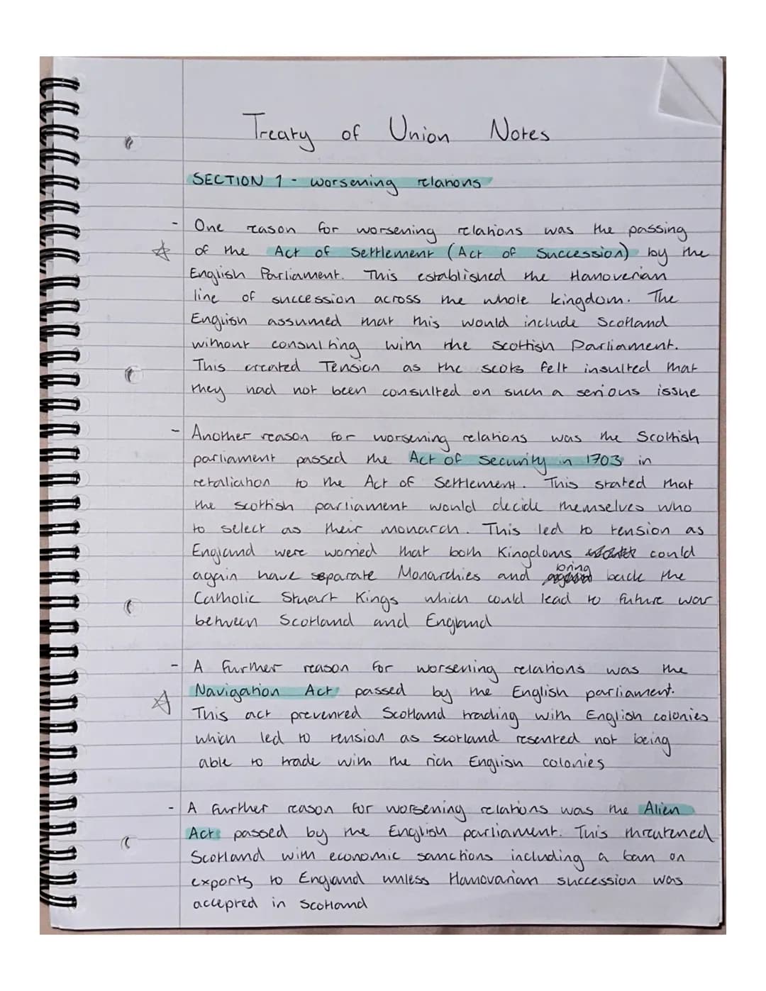 SECTION 1 - wor
Treaty of Union Notes
worsening
One
* of the
the
rason
to
of
English Parliament.
succession across
mat this
line
English ass