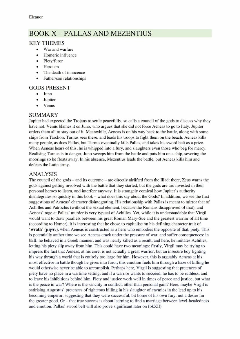 Eleanor
AENEID STUDY GUIDE
BOOK I-STORM AND BANQUET
KEY THEMES
● Homeric influence
Women
Prophecies and omens
Heroism
The might of Rome
Fate