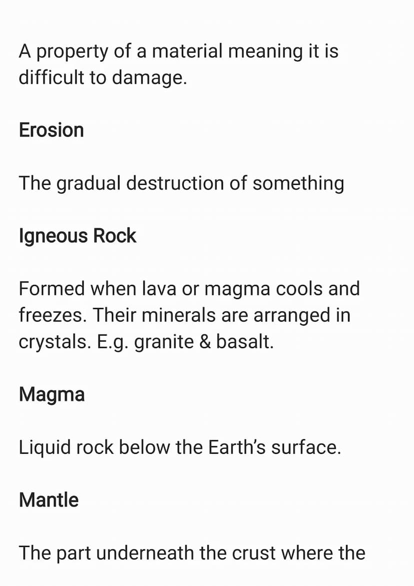 KEYWORD
DEFINITION
Inner Core
The innermost later of the Earth, which
extends about halfway from the centre of
the Earth to the surface.
Cru