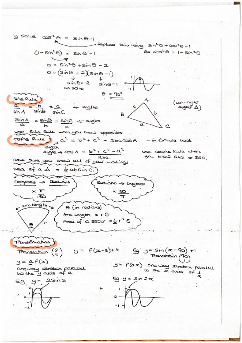 Basic Trig.
Special CasaD
√2
45°
Trig Graphs
A
1
y=sinz
g. Soke
180 360
b
sin x ==
as &
1
line =
P
and ISO
Frig Identities
ن ال ل او ر
Sон с