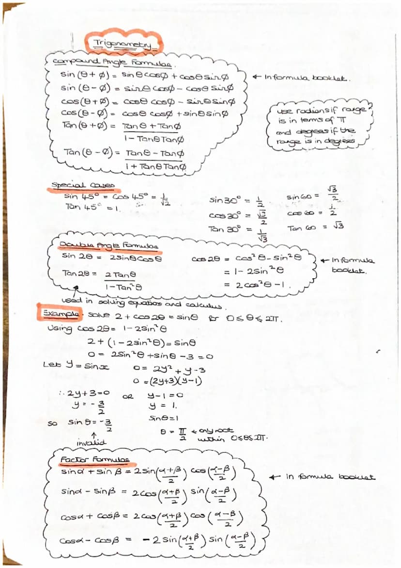 Basic Trig.
Special CasaD
√2
45°
Trig Graphs
A
1
y=sinz
g. Soke
180 360
b
sin x ==
as &
1
line =
P
and ISO
Frig Identities
ن ال ل او ر
Sон с