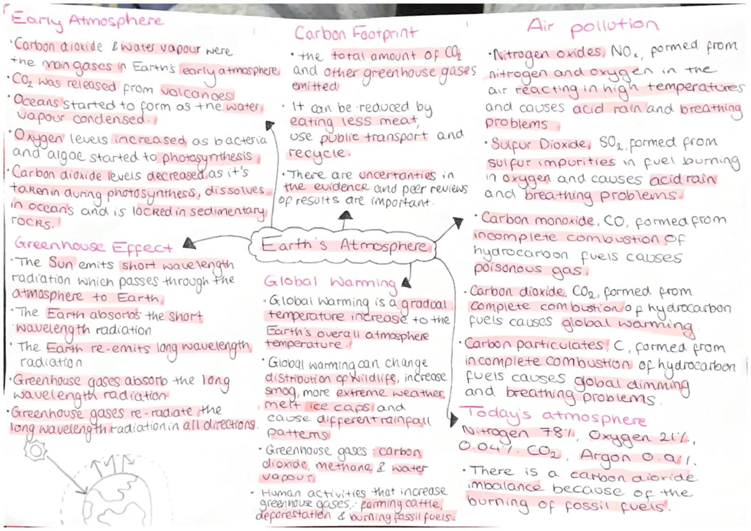 Early Atmosphere
•Carbon dioxide & water vapour were
the main gases in Earth's
learly
atmosphere
•CO₂ was released from volcanoes.
•Oceans s