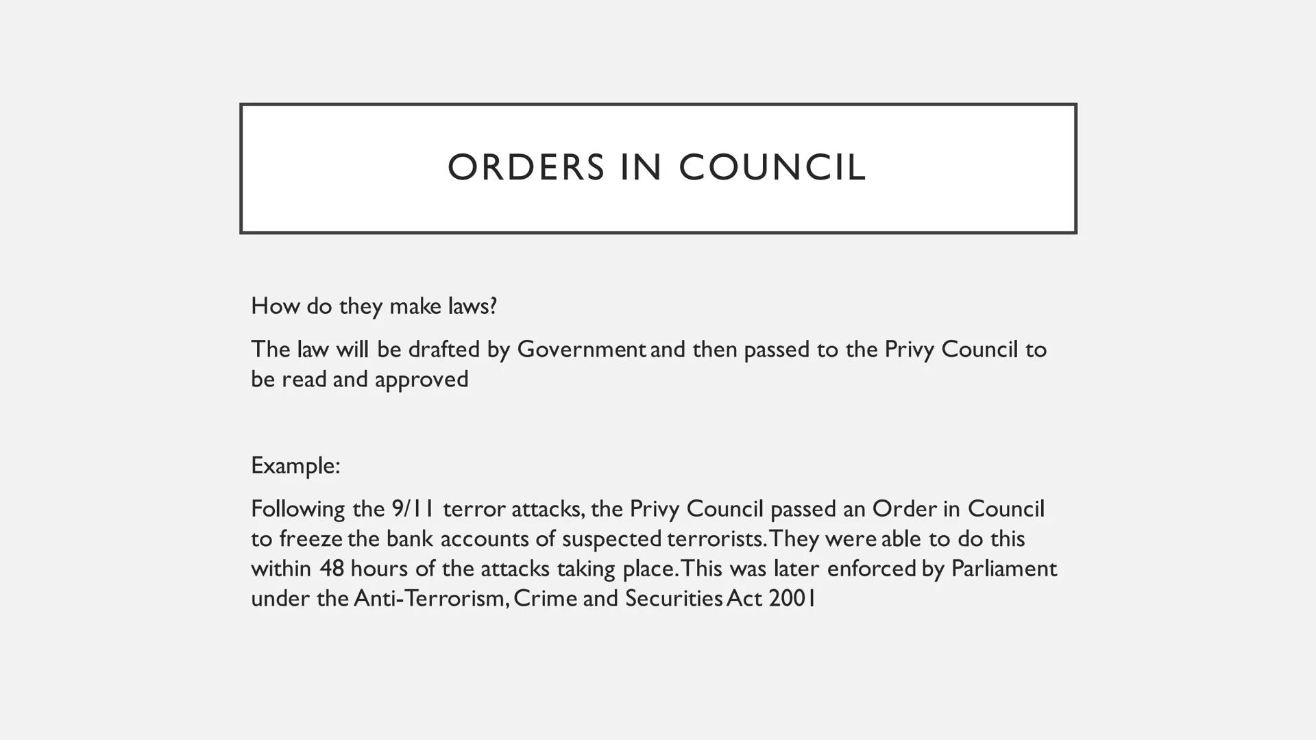 DELEGATED LEGISLATION # TYPES OF DELEGATED LEGISLATION

*   Bylaws: laws that are made by local councils. This includes parking restrictions