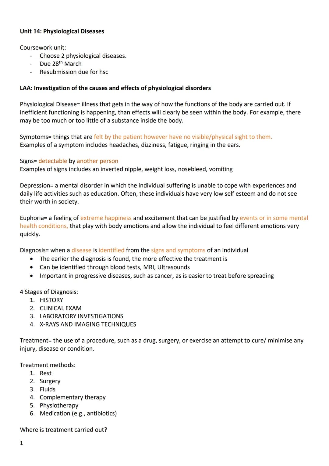 Unit 14: Physiological Diseases
Coursework unit:
LAA: Investigation of the causes and effects of physiological disorders
Physiological Disea