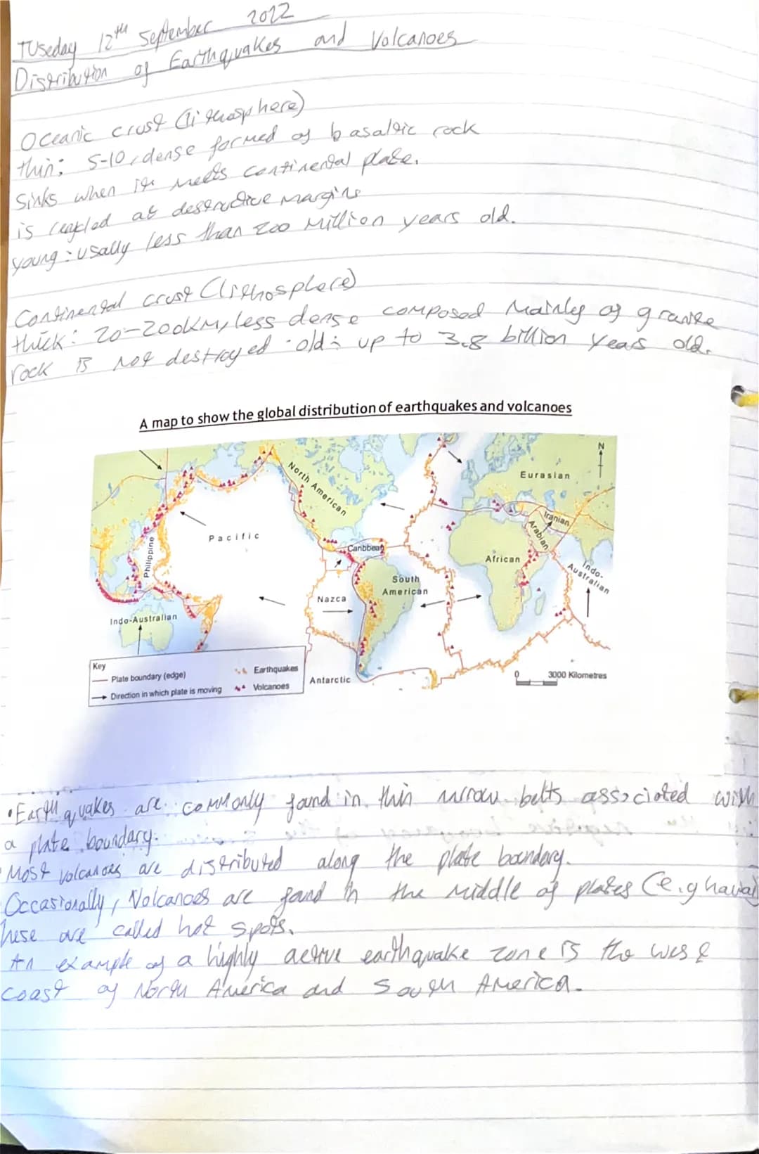
<p>On Tuesday, 12th September 2012, a map was used to show the global distribution of earthquakes and volcanoes. Earthquakes are commonly f