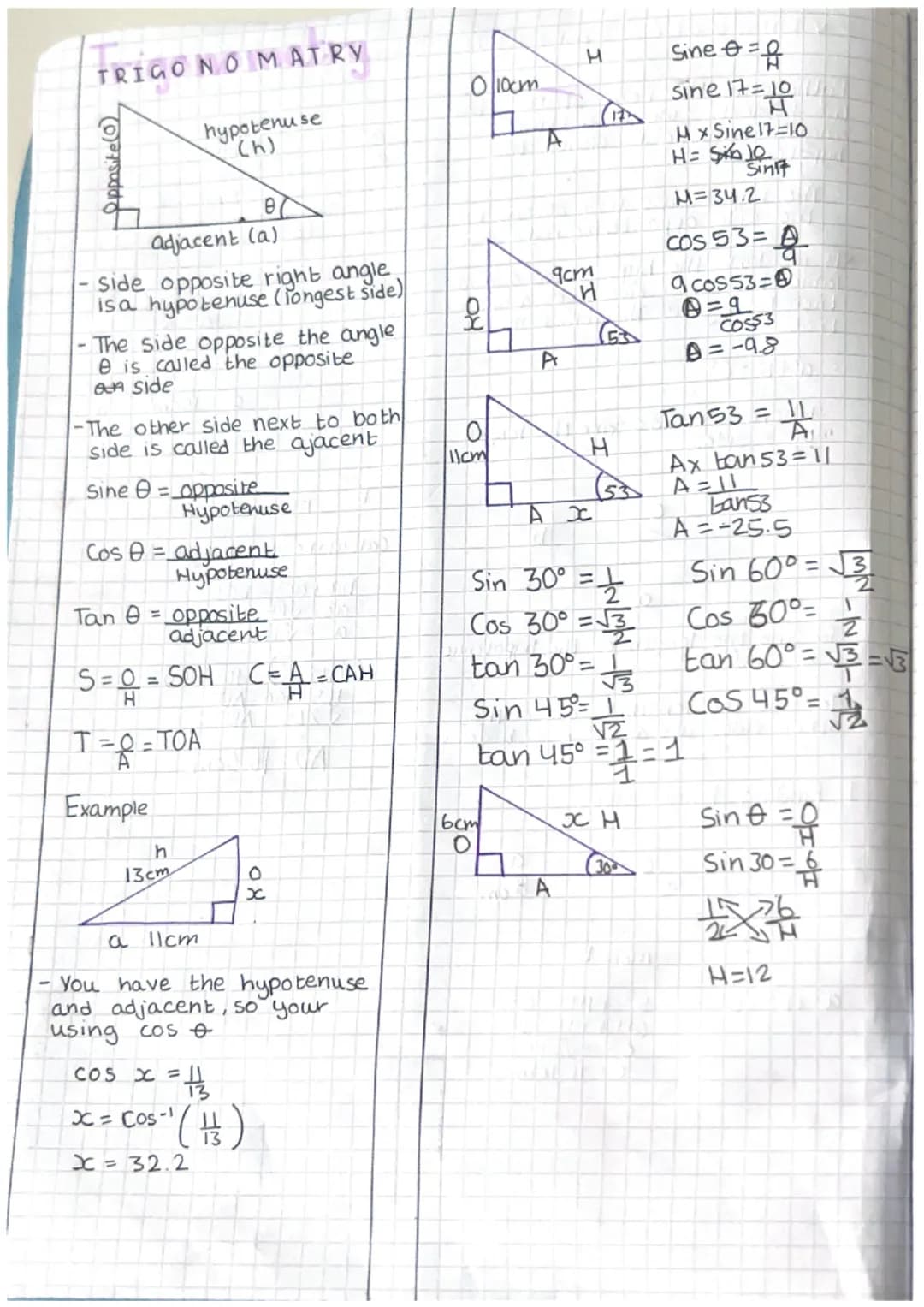 TRIGO NO MATRY
0
adjacent (a)
side opposite right angle
is a hypotenuse (longest side)
-The side opposite the angle
e is called the opposite