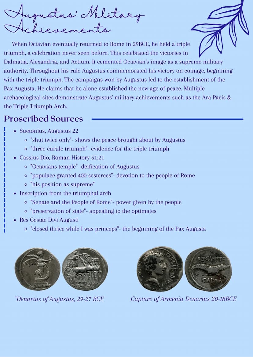 Augustus Presentation of the victory
at Actium
The Battle of Actium took place in 31 BCE, and ended the rivalry between
Octavian and Mark An