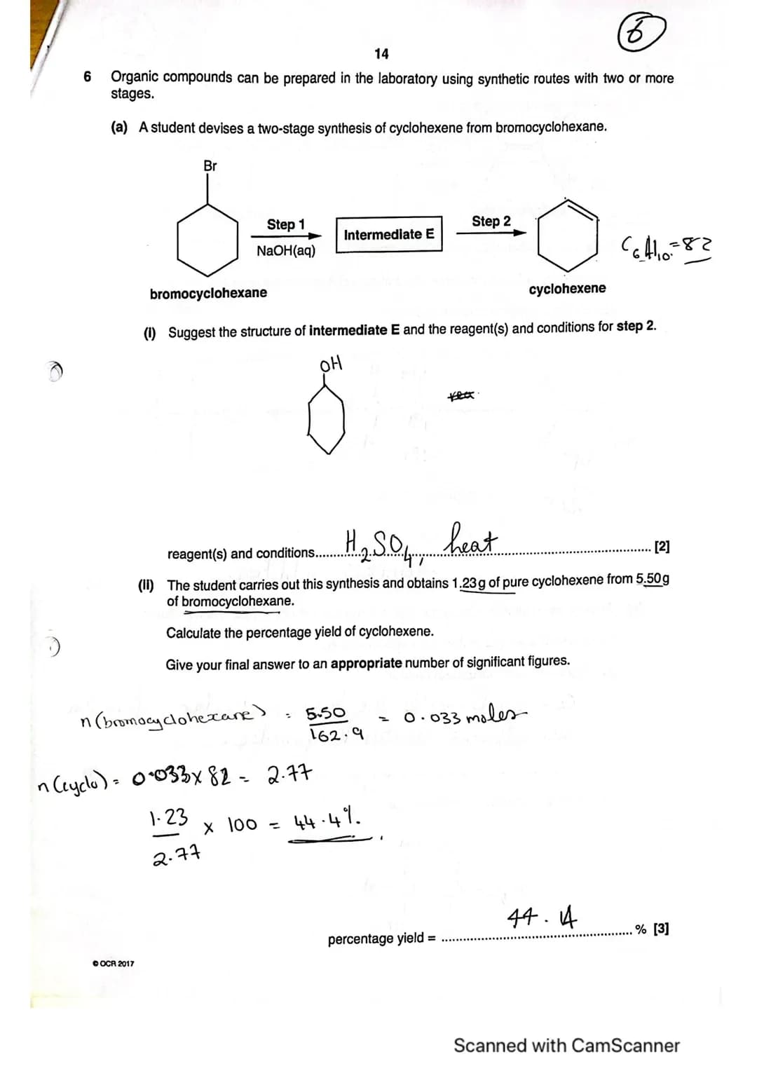 6
(6
14
Organic compounds can be prepared in the laboratory using synthetic routes with two or more
stages.
(a) A student devises a two-stag