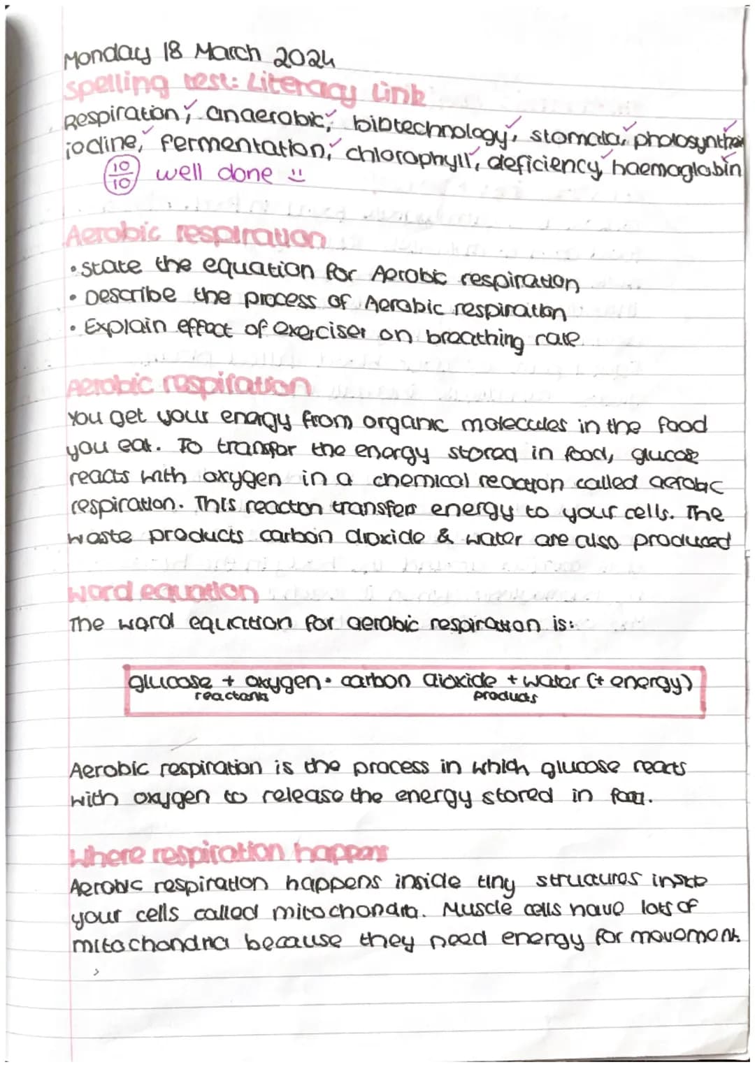 Monday 18 March 2024
spelling test: Literacy Link
Respiration, anaerobic, bibtechnology, stomala, photosynthe
jodine, fermentation, chloroph