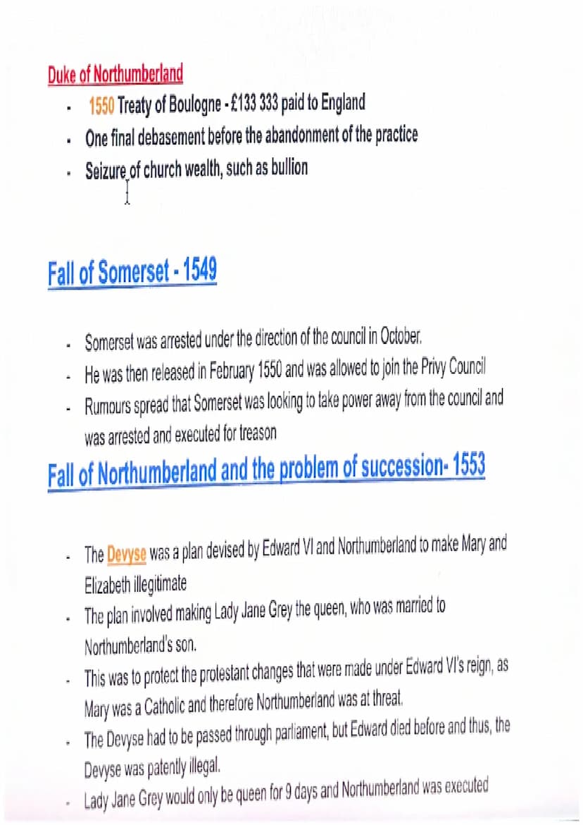 Edward VI 1547-1553
RELIGION
Duke of Somerset
1547
-
Duke of Northumberland
1552
Treason Act - crime to question the Act of Supremacy and th