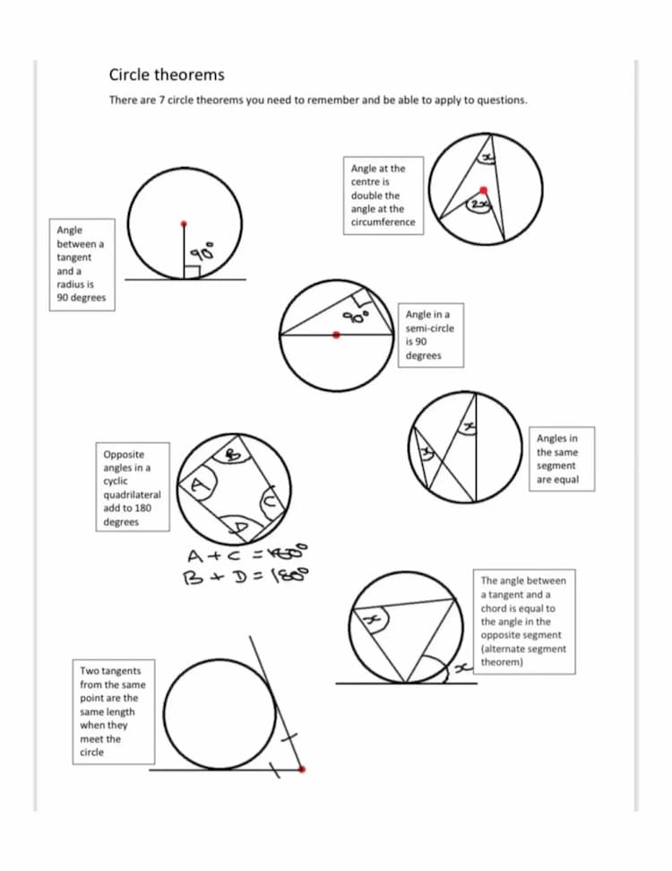 Know circle theorems GCSE MATHS NOTES  thumbnail