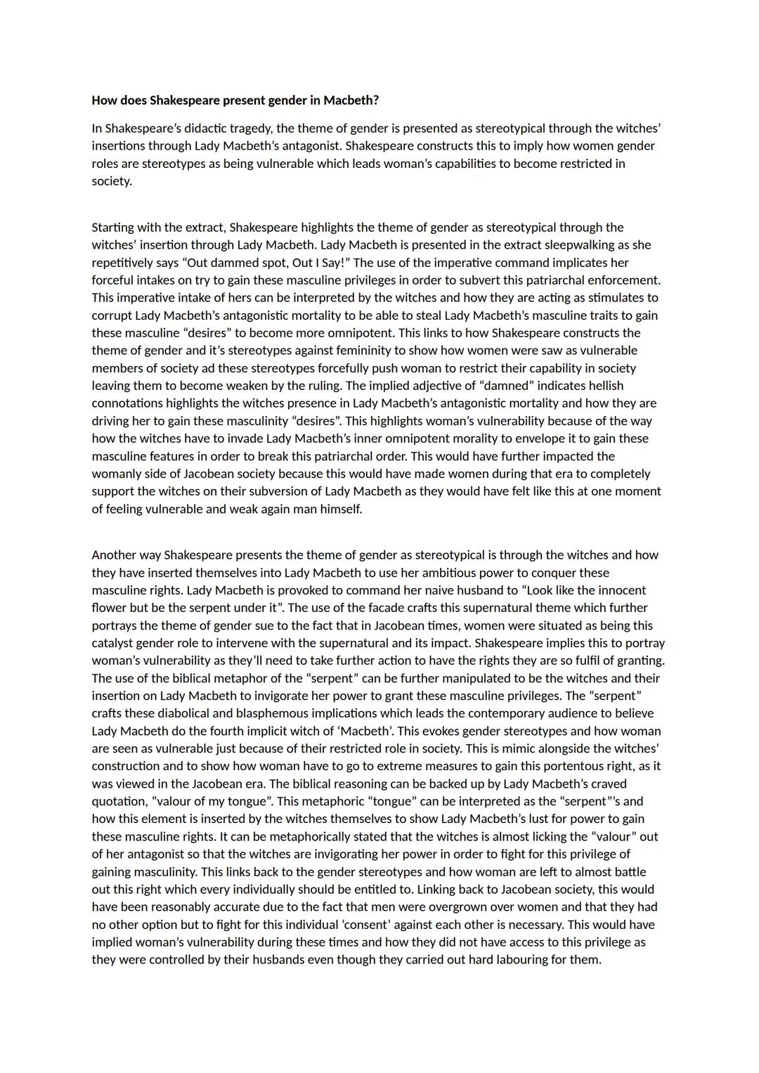 # How does Shakespeare present gender in Macbeth?

In Shakespeare's didactic tragedy, the theme of gender is presented as stereotypical thro