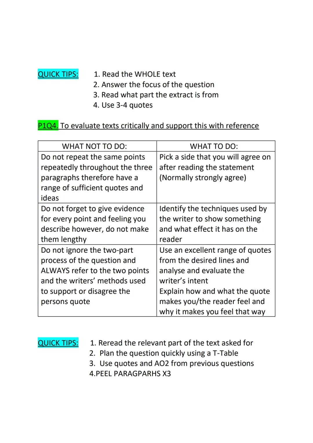 ENGLISH LANGUAGE PAPER 1 NOTES ON ANSWERING
QUESTIONS AND THE FORMULA TO A GRADE NINE:
THIS EXAM IS 1HR 45 MINUTES AND CONSISTS OF 80 MARKS 