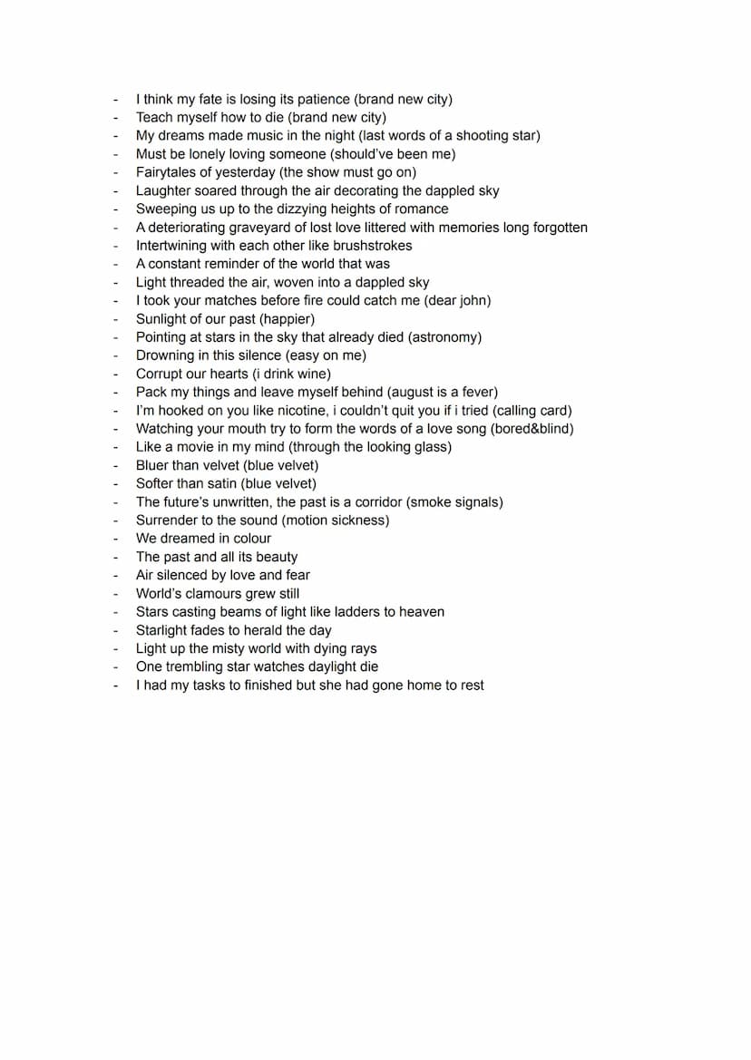 Quotes/lyrics for description
Market
Bus
Colour blossomed
Life and love laced the streets
A haven for vibrancy and expression
Beach/seaside/