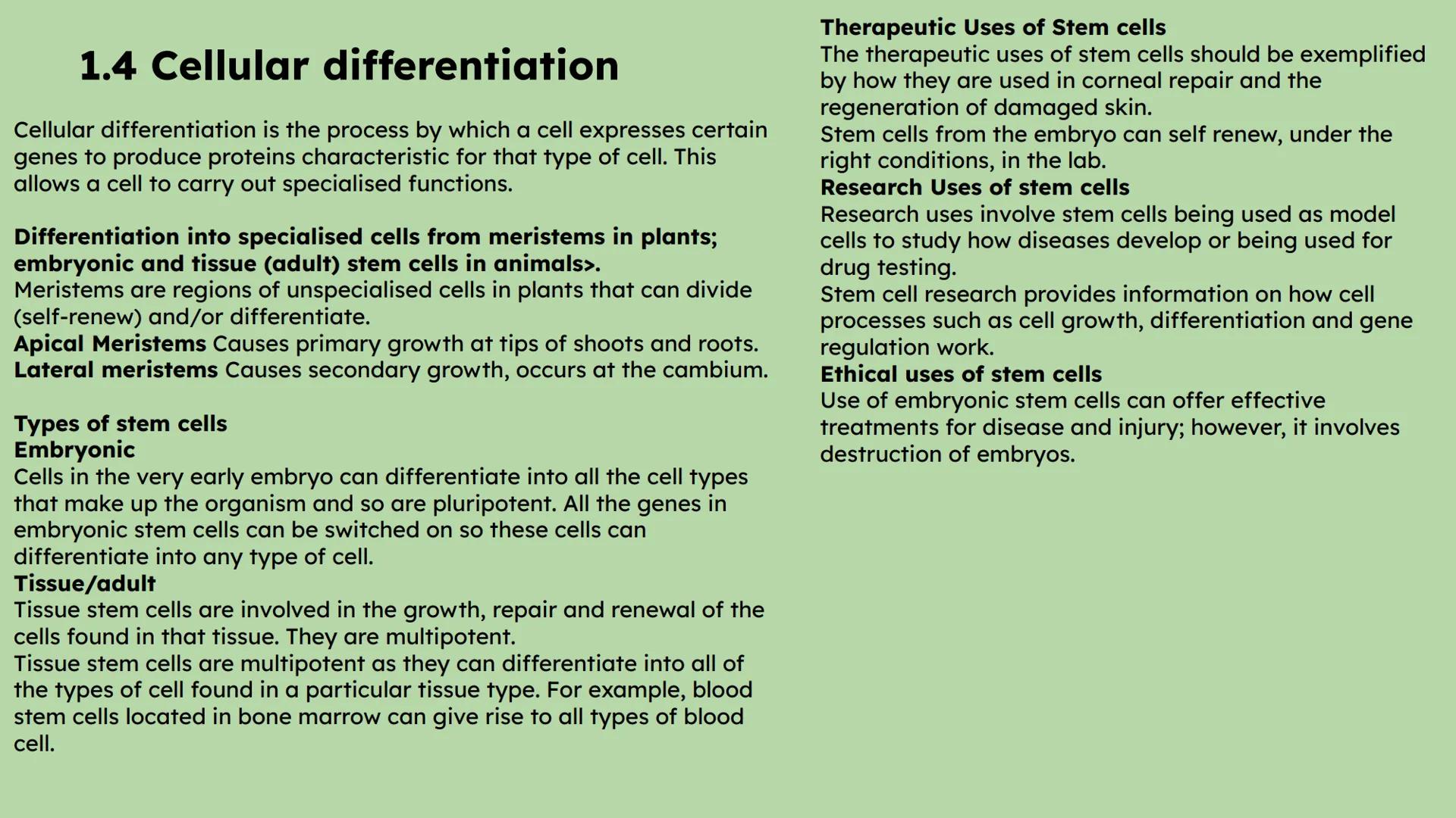 Biology Summary Slides 1.1 The structure of DNA
Each DNA nucleotide has a phosphate, deoxyribose sugar and a base.
Base pairs are held toget