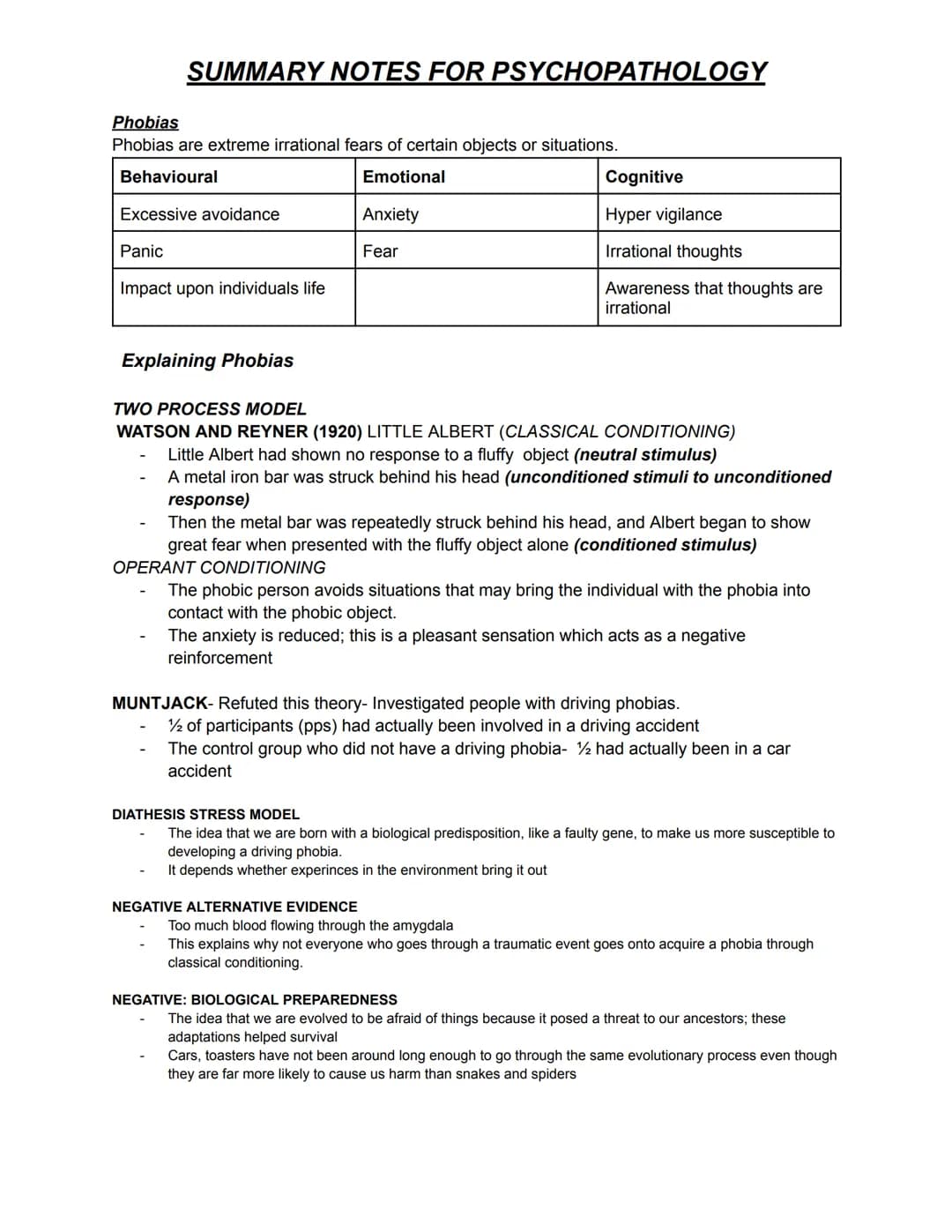 SUMMARY NOTES FOR PSYCHOPATHOLOGY
DEFINITIONS OF ABNORMALITY.
Statistical infrequency
The statistical infrequency definition of abnormality 