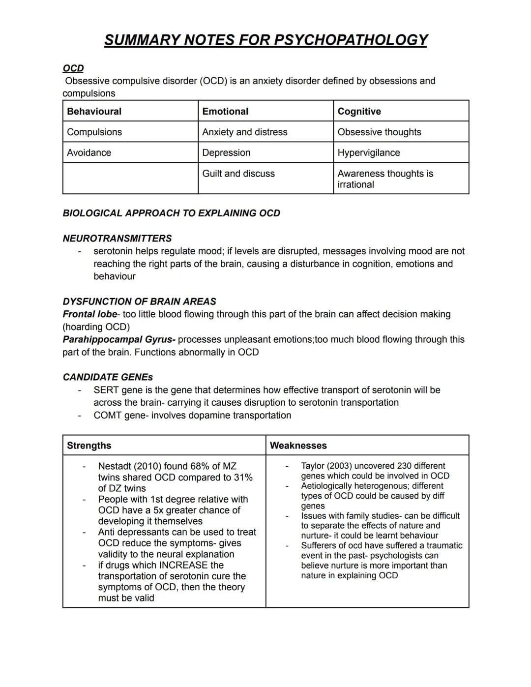 SUMMARY NOTES FOR PSYCHOPATHOLOGY
DEFINITIONS OF ABNORMALITY.
Statistical infrequency
The statistical infrequency definition of abnormality 