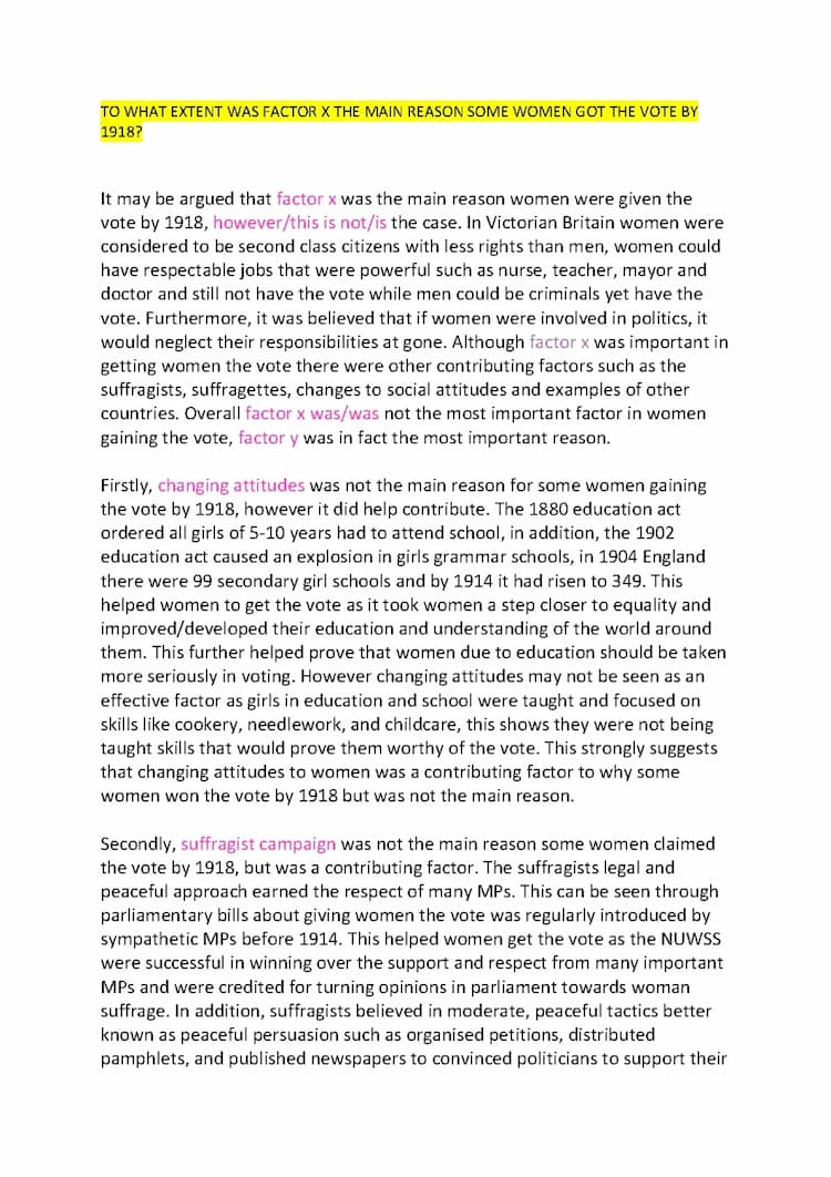 Know Higher History women and the vote full essay thumbnail