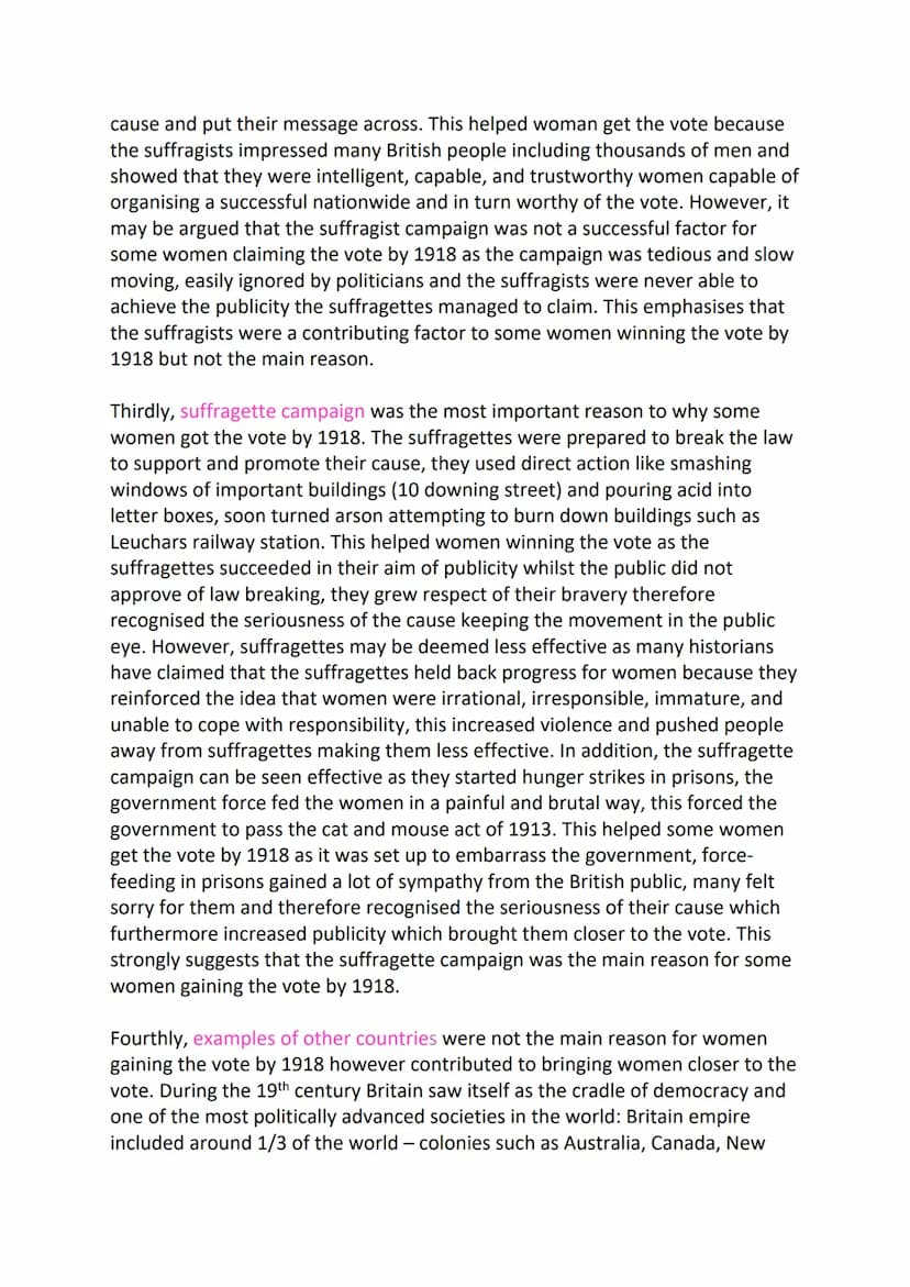 TO WHAT EXTENT WAS FACTOR X THE MAIN REASON SOME WOMEN GOT THE VOTE BY
1918?
It may be argued that factor x was the main reason women were g
