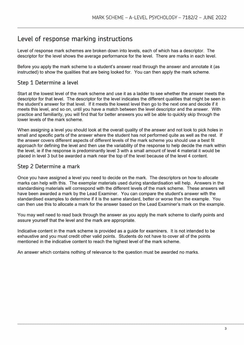 AQAZ
A-level
PSYCHOLOGY
7182/2
Paper 2 Psychology in context
Mark scheme
June 2022
Version: 1.0 Final Mark Scheme
2 2 6 A 7 1 8 2 / 2 / MS M