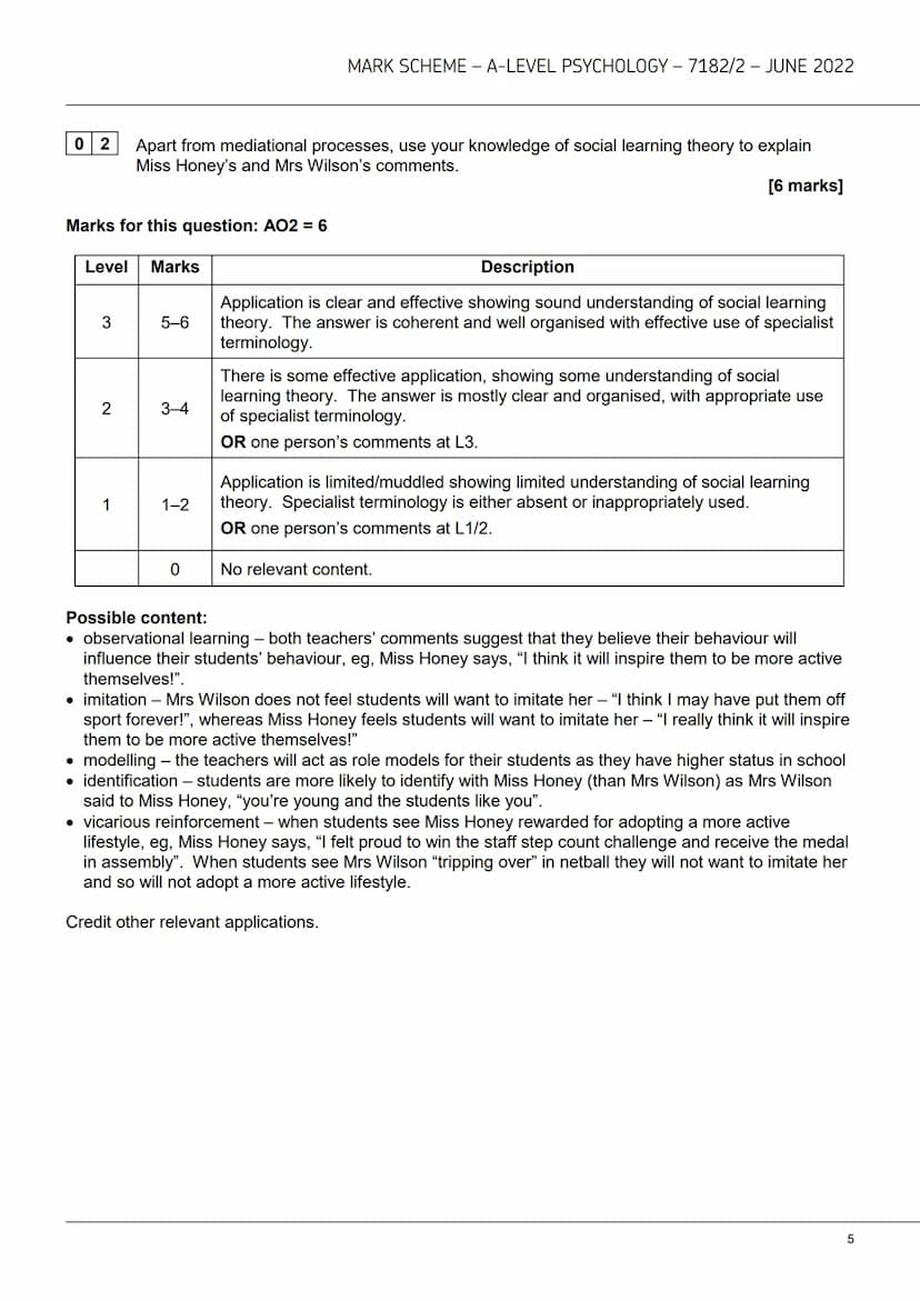 AQAZ
A-level
PSYCHOLOGY
7182/2
Paper 2 Psychology in context
Mark scheme
June 2022
Version: 1.0 Final Mark Scheme
2 2 6 A 7 1 8 2 / 2 / MS M