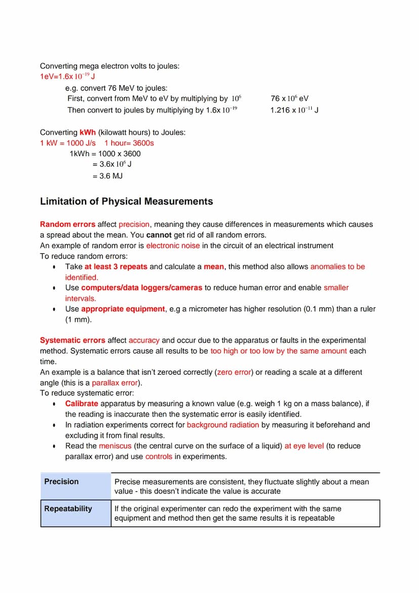 AQA Physics A-Level
Measurements and their Errors
Revision Notes Measurements and their errors
Uses of SI units and their prefixes
SI units 