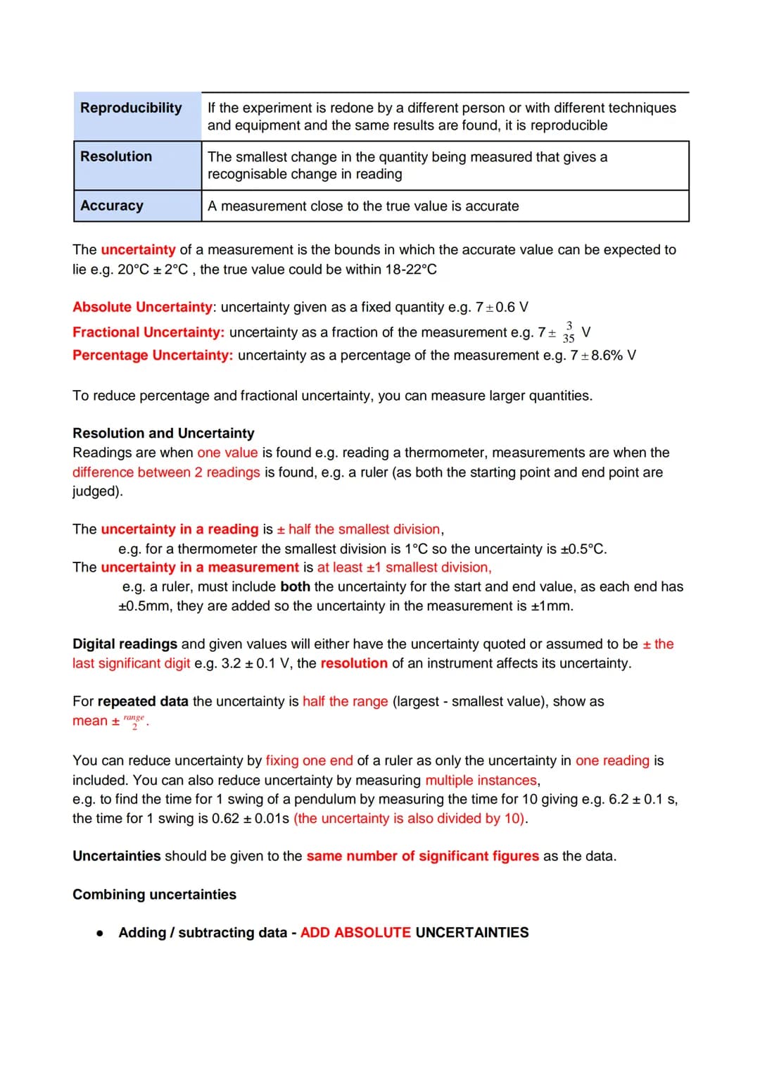 AQA Physics A-Level
Measurements and their Errors
Revision Notes Measurements and their errors
Uses of SI units and their prefixes
SI units 