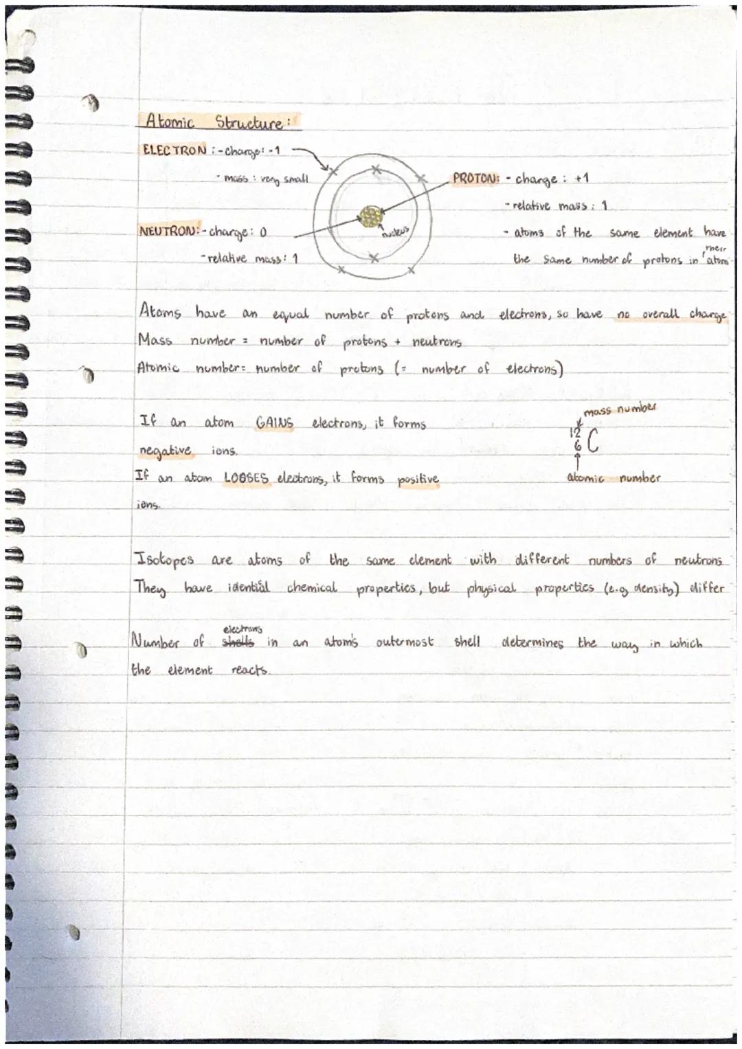 C1- Atomic Structure.
ELEMENTS: Contain 1 type of atom
COMPOUNDS: contain more than 1 type
of atom
total mass of products: totul mass of
MIX