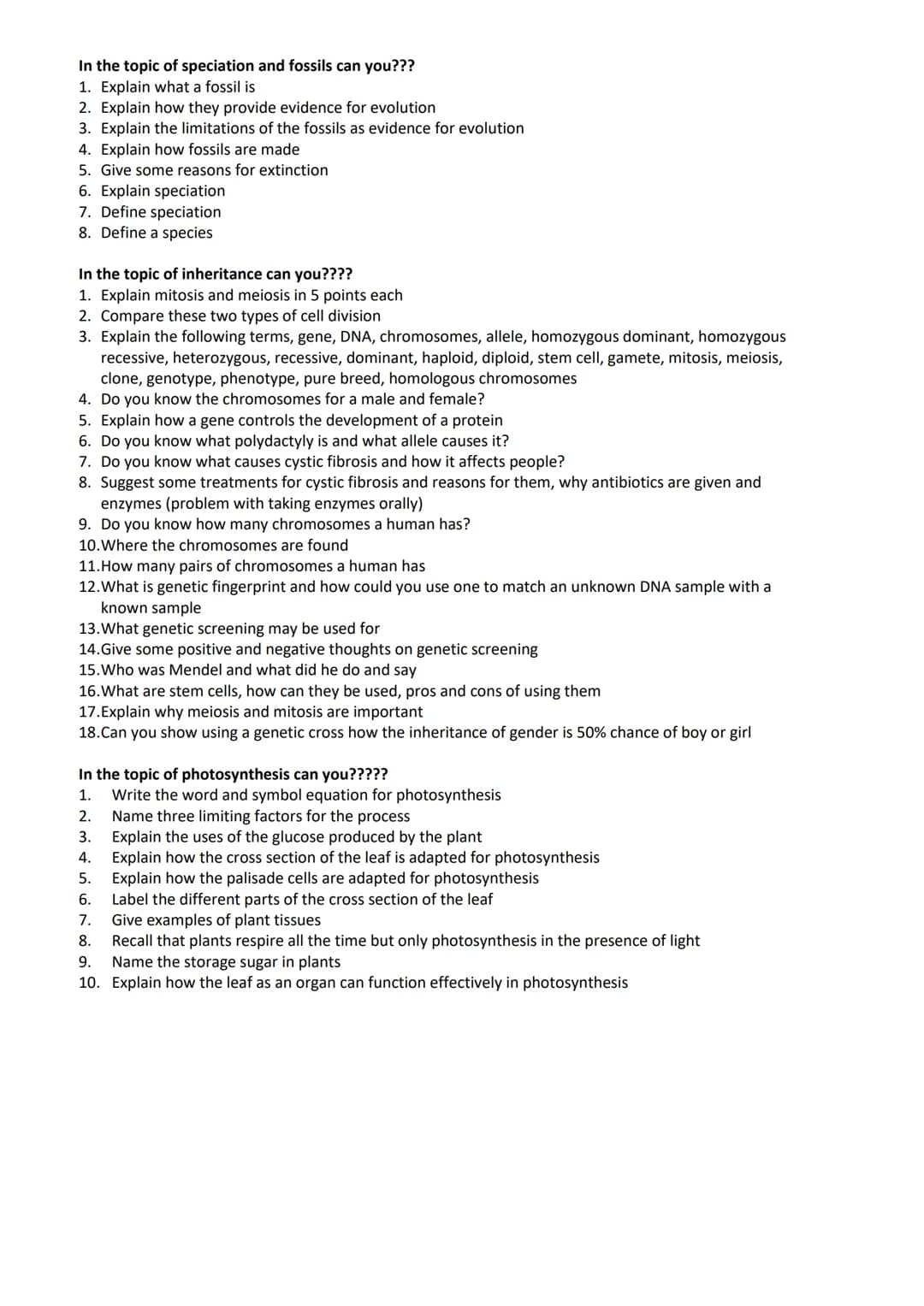 revise
with
harry
GCSE AQA
Biology Paper 1 & Paper 2
Year 11 revision: When looking at the following questions tick answer you are 100%
sure