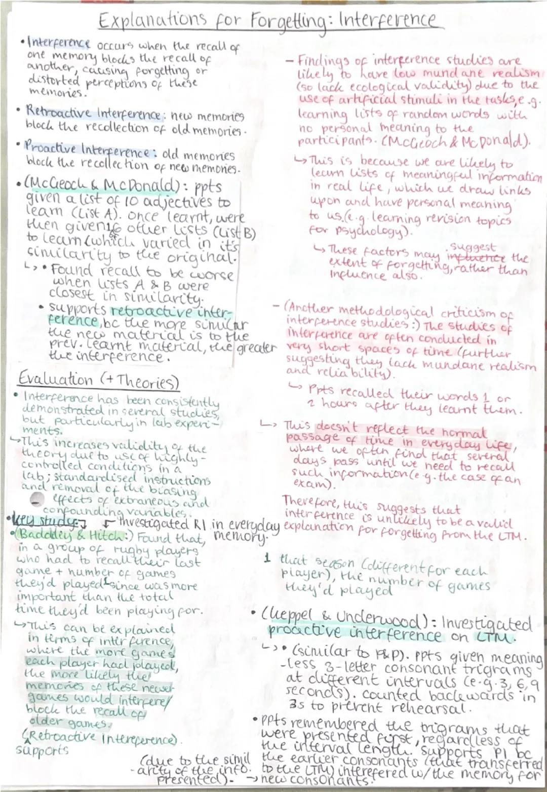 Memory
Coding, Capacity and Duration of Memory
•Coding: type of information stored in each memory store.
↳ short-term memory is accustic (so