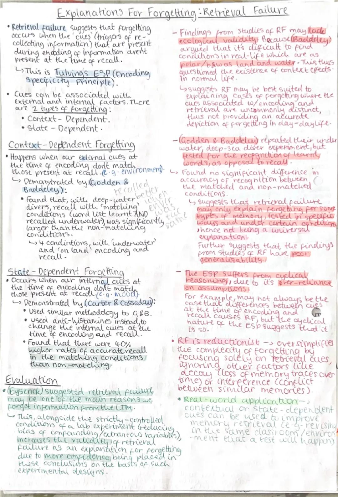 Memory
Coding, Capacity and Duration of Memory
•Coding: type of information stored in each memory store.
↳ short-term memory is accustic (so