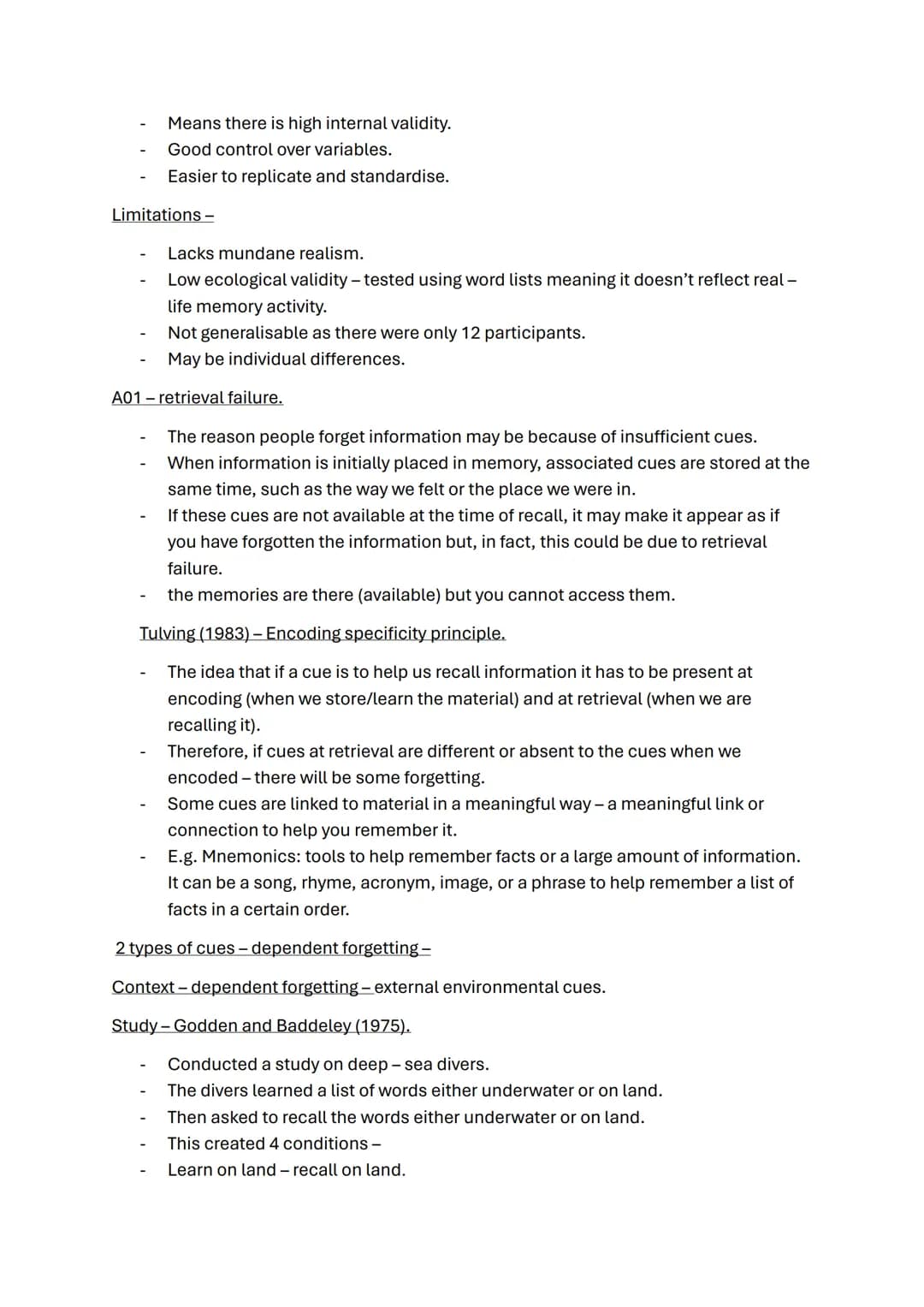 Memory topic notes
A01 - Coding.
The way information is changed so that it can be stored in memory.
3 types-
visual-stored as visual image.
