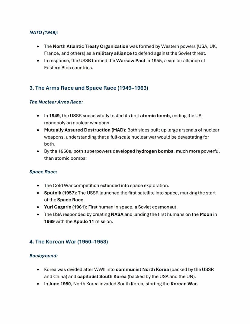 1. Origins of the Cold War (1945-1949)
Background:
•
•
WWII Alliance: The USA, USSR (Soviet Union), and Britain were allies during WWII,
but
