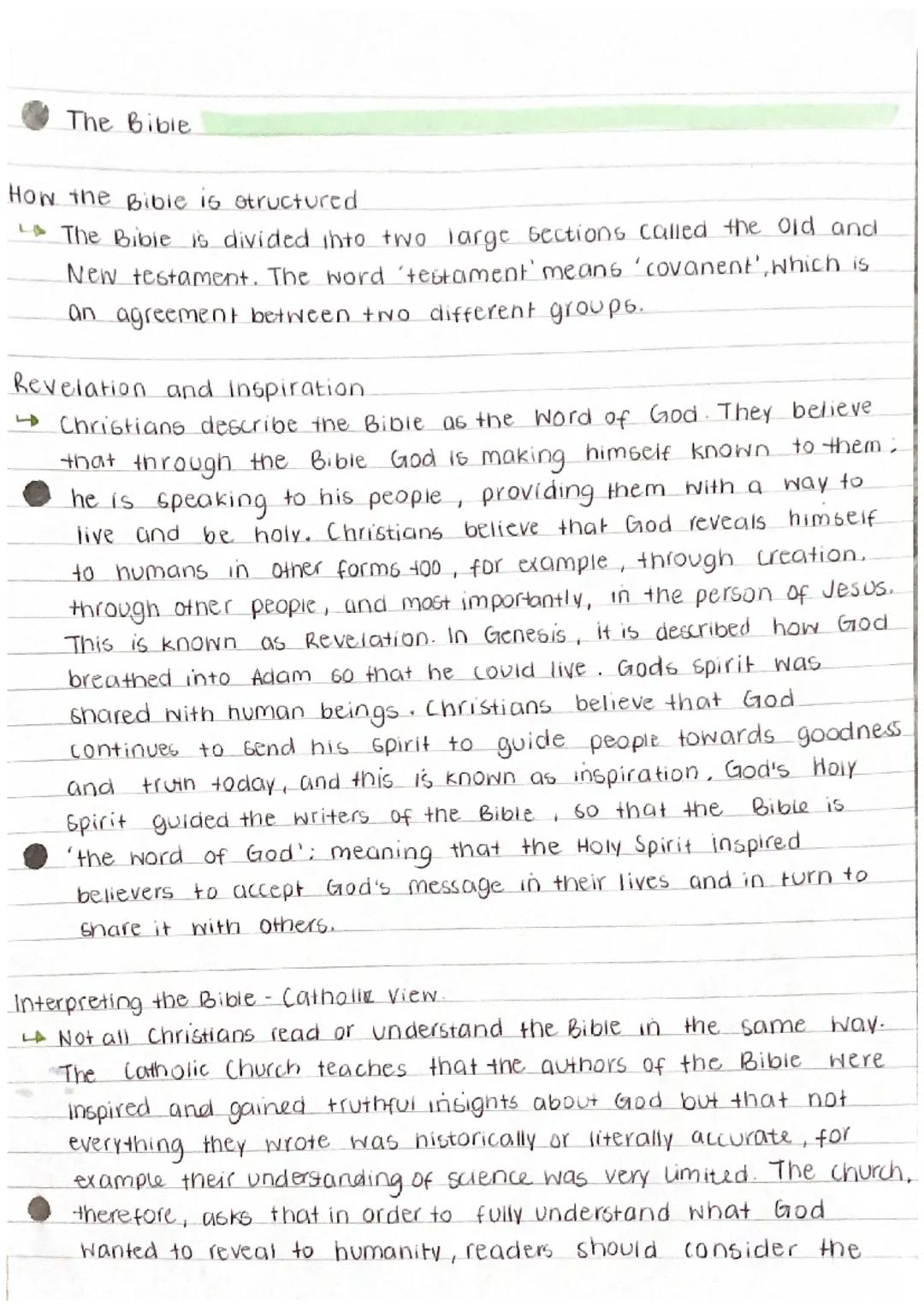 The Bible
How the Bible is structured
1 The Bible is divided into two large sections called the old and
New testament. The word 'testament' 