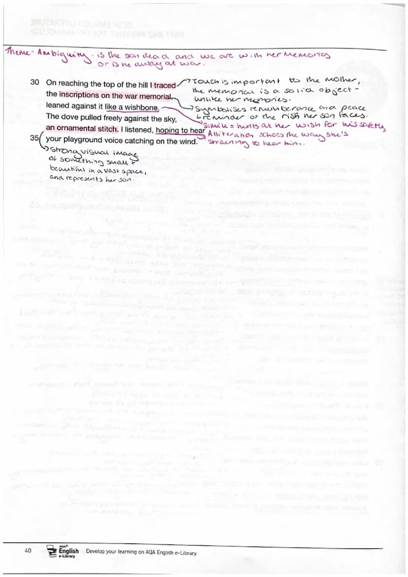 Jane
Weir
GCSE ENGLISH LITERATURE
PAST AND PRESENT: POETRY ANTHOLOGY
First person narrative 'I' shows a personal
experience.
Repitition of '
